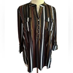 COCOMO XL Black Brown White 3/4 sleeve women’s Pintuck Blouse top sh…